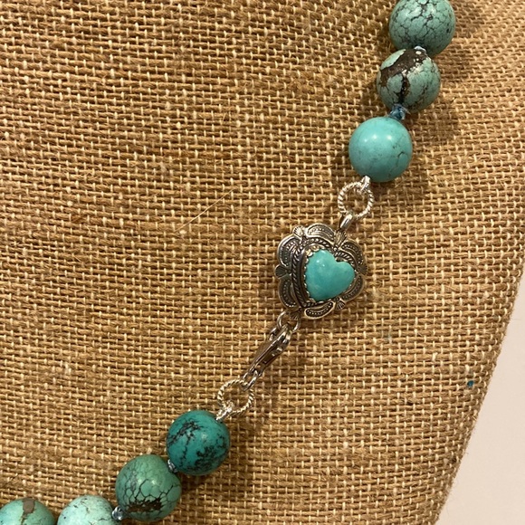 Genuine Arizona Turquoise Hand Knotted Candy Necklace w/ Turquoise Heart Clasp - Picture 2 of 16